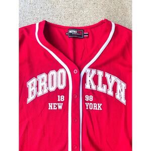 Retro Fox Red Brooklyn Baseball style Jersey Size XL new york